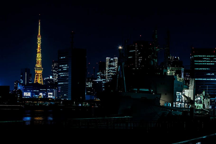Eiffel Tower, Paris, tokyo tower, night view, orange, ship HD wallpaper