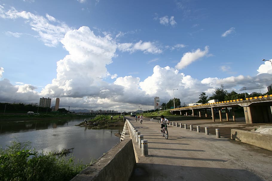 cloud, sky, white, bridge - Man Made Structure, river, outdoors HD wallpaper