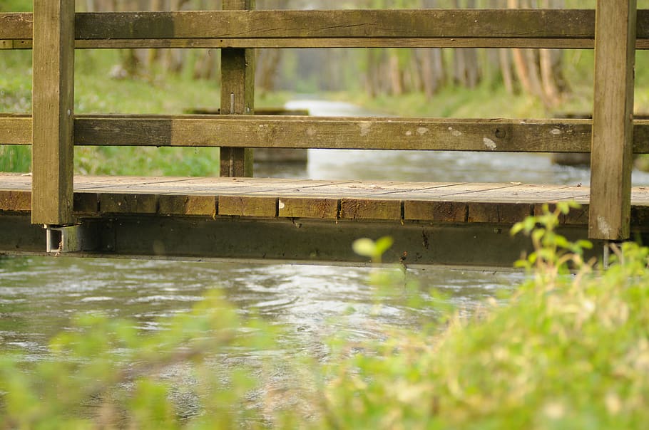 bridge, water, river, landscape, nature, bach, web, wood - material HD wallpaper