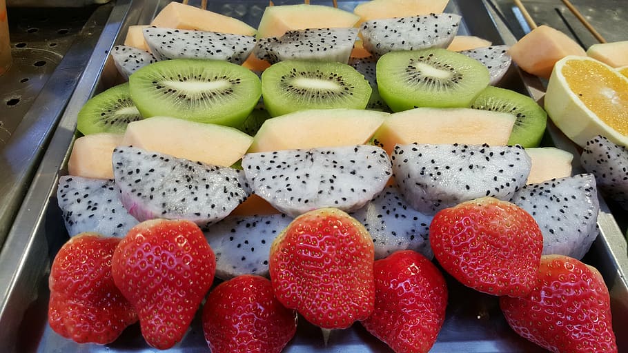fresh fruit, kiwi, strawberry, dragon fruit, mango, food and drink, HD wallpaper