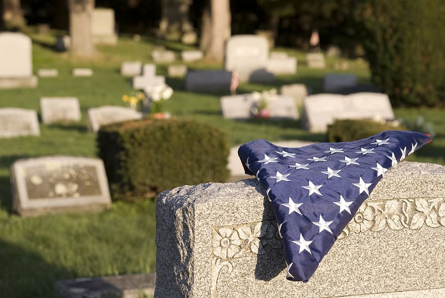 blue country flag on gray tomb, veteran, cemetery, memorial, military