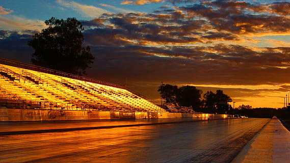 landscape photo of asphalt road, sunset, raceway, racetrack HD wallpaper