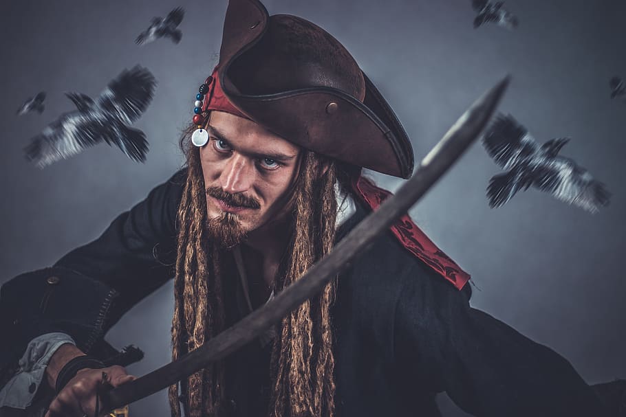 Captain Jack Sparrow, pirate, sword, pirate head, seafarer, outlaw, HD wallpaper