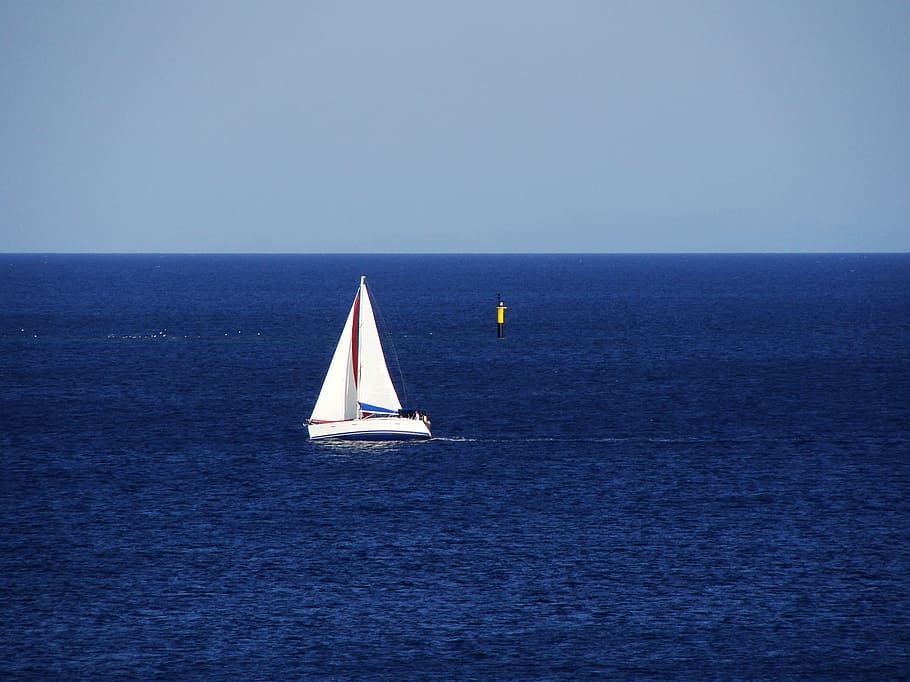 sail, sail boat, sailboat, sailing, blue, sky, yacht, ship, HD wallpaper