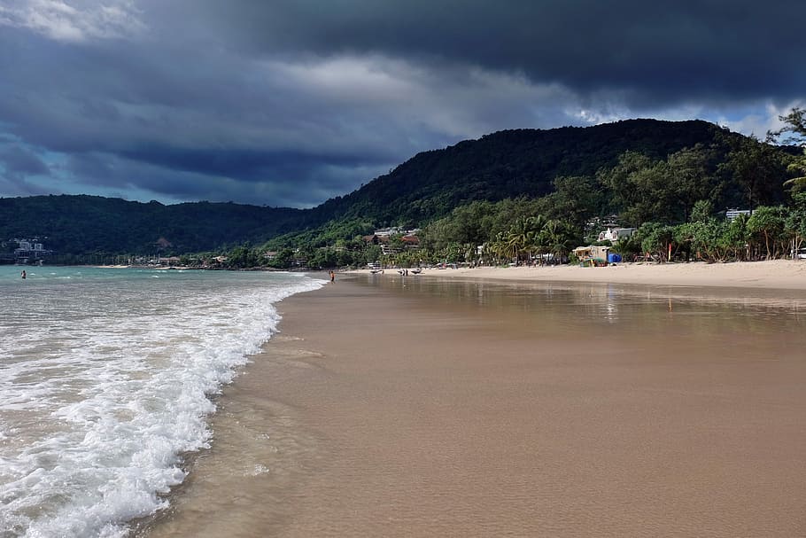 Sea, Beach, Sand, Water, Nature, sky, mountain, cloud - sky HD wallpaper