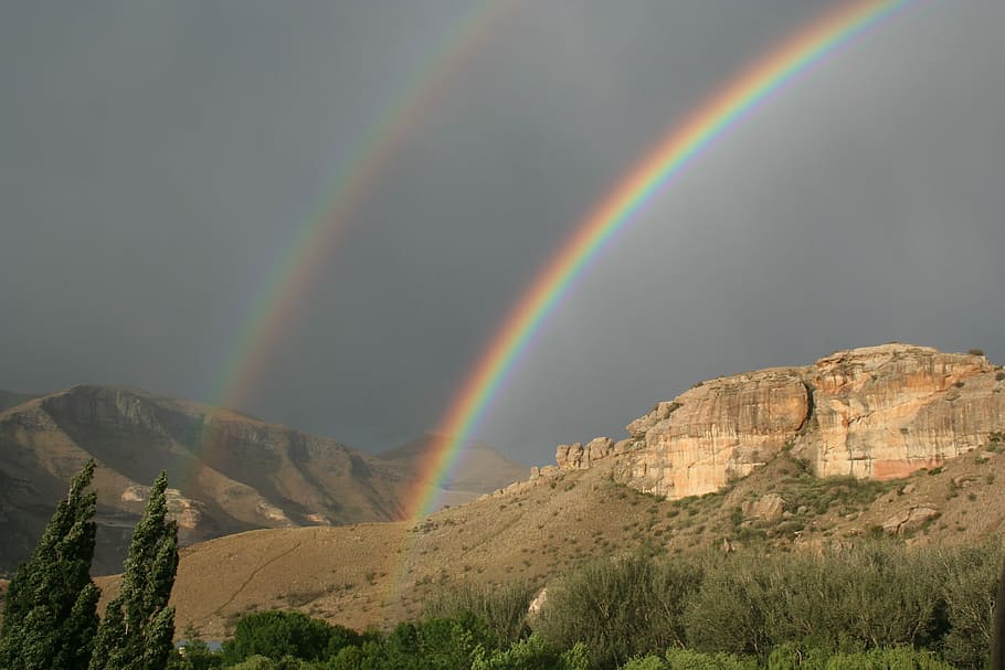 rainbow, nature, mountain, sky, season, spectrum, landscape HD wallpaper