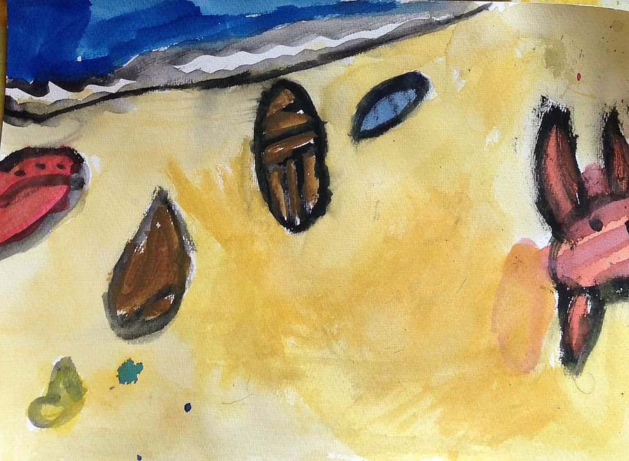 watercolor, beach, shells, drawing, kids, paint, multi Colored HD wallpaper