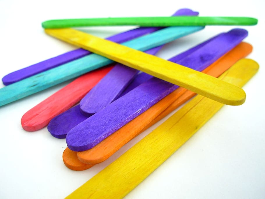 assorted-color popsicle lot, popsicle sticks, wood, colorful