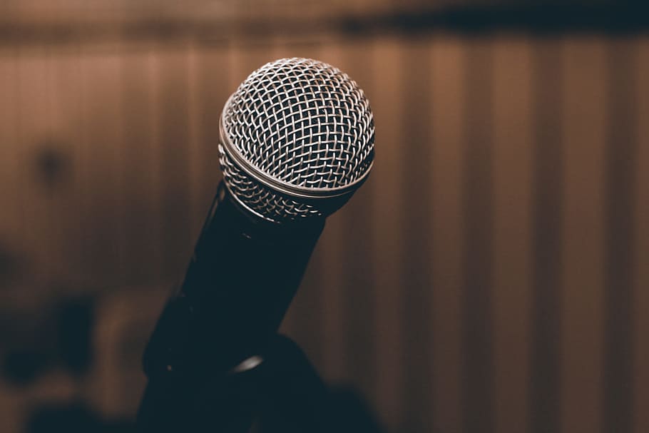 closeup photo of black and gray dynamic microphone, audio, voice, HD wallpaper