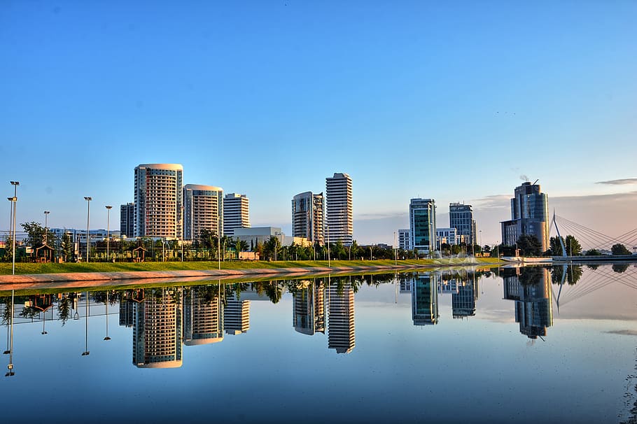 Scholarship, Reflection, Landscape, park, turkey, pond, blue HD wallpaper