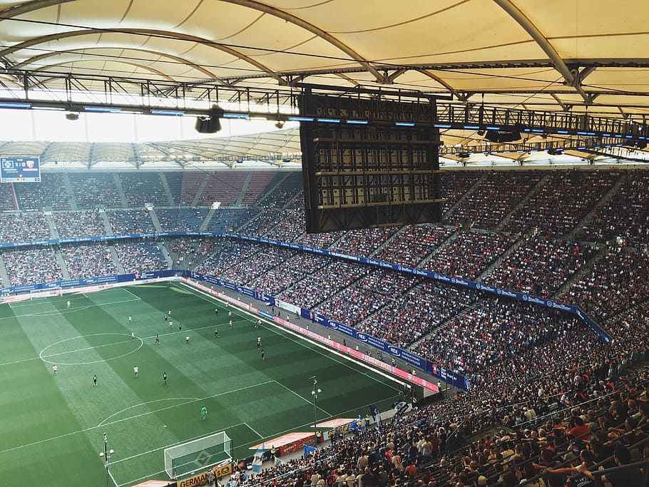 people watching soccer game at the stadium, indoors, agriculture HD wallpaper