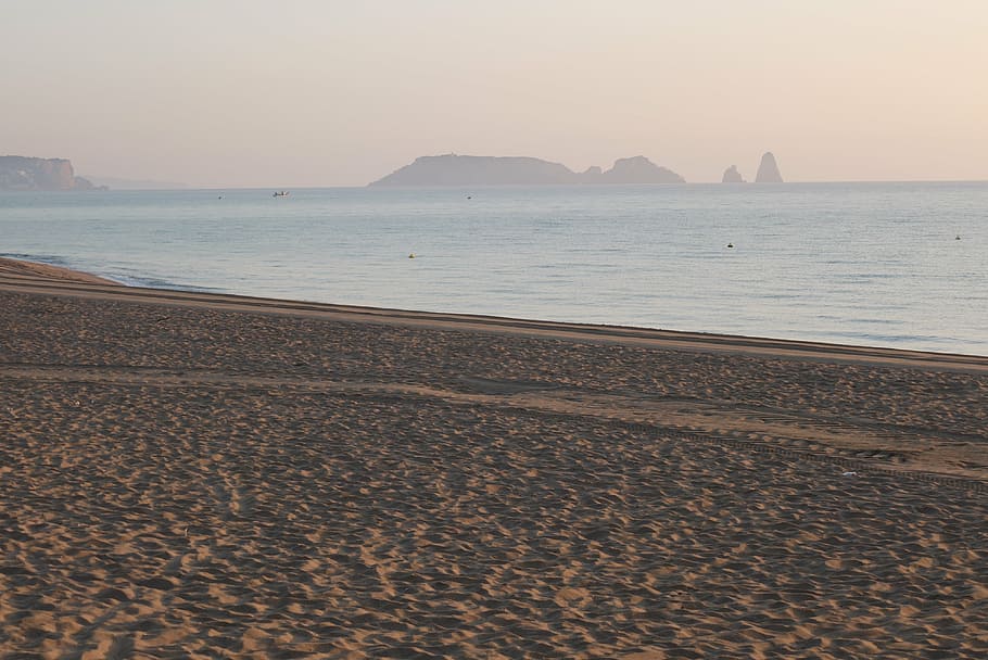beach, sand, sea, sunset, water, spain, nature, coastline, summer HD wallpaper