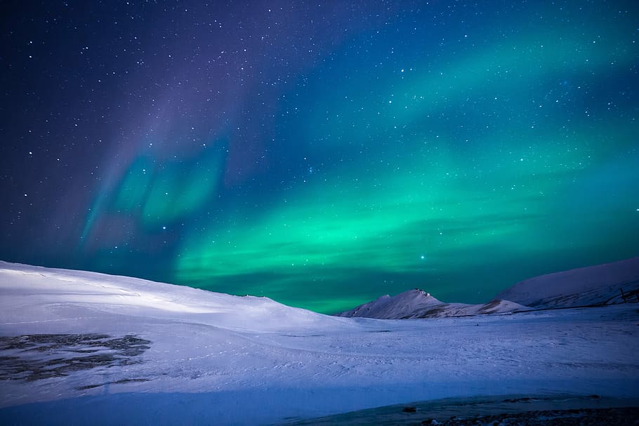 Aurora Northern Lights, northen lights, ice, mountain, trip, adventure, HD wallpaper