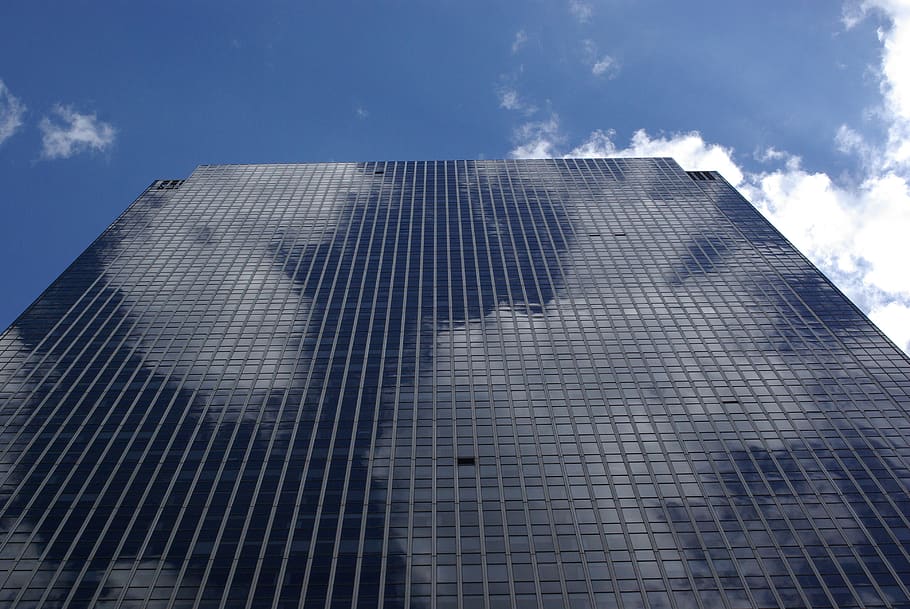 skyscraper, clouds, city, skyline, building, facade, window HD wallpaper
