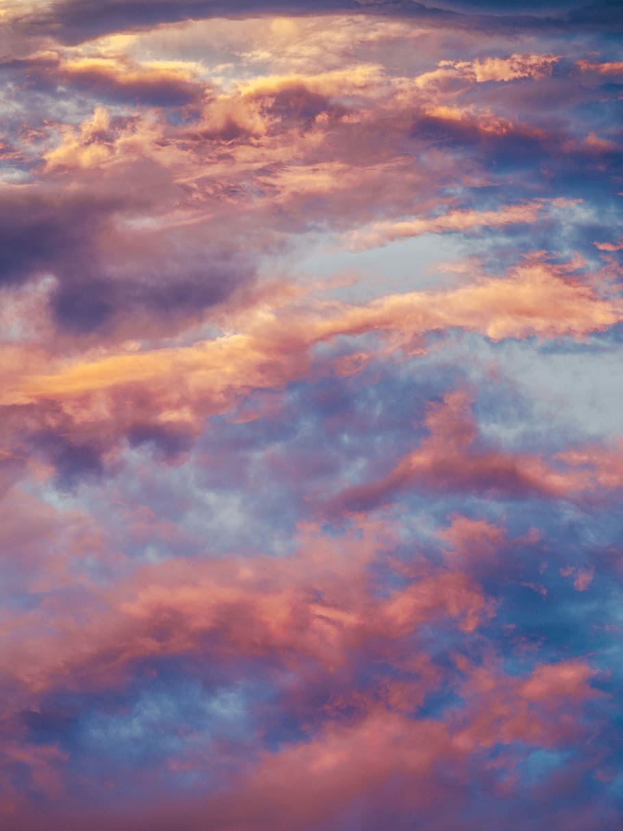 photo of clouds, photo of sky filled with clouds, sunset, blue HD wallpaper