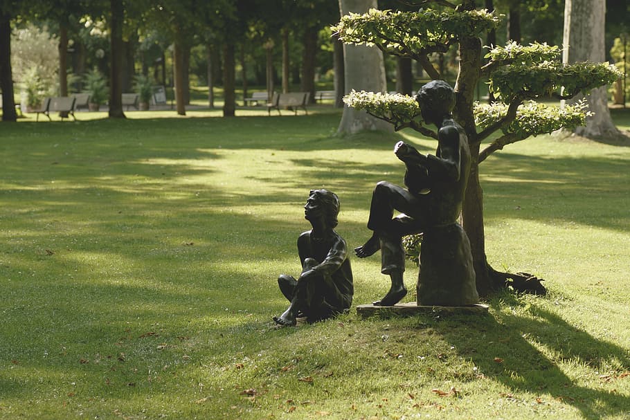 nature, trees, grass, park, idyllic, plants, scenic, statues HD wallpaper