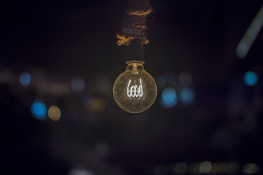 lightbulb in tilt-shift photography, electricity, bright, glowing, HD wallpaper