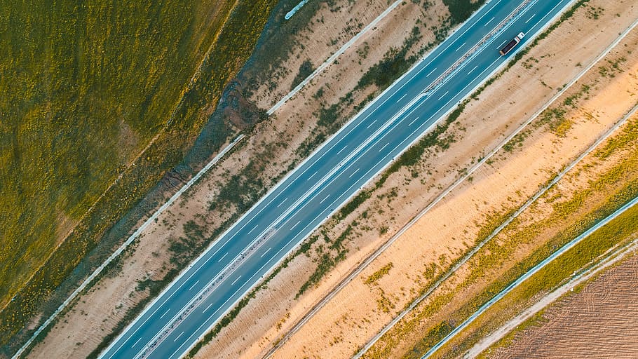 Layers, aerial view photography of road, stream, river, grass HD wallpaper