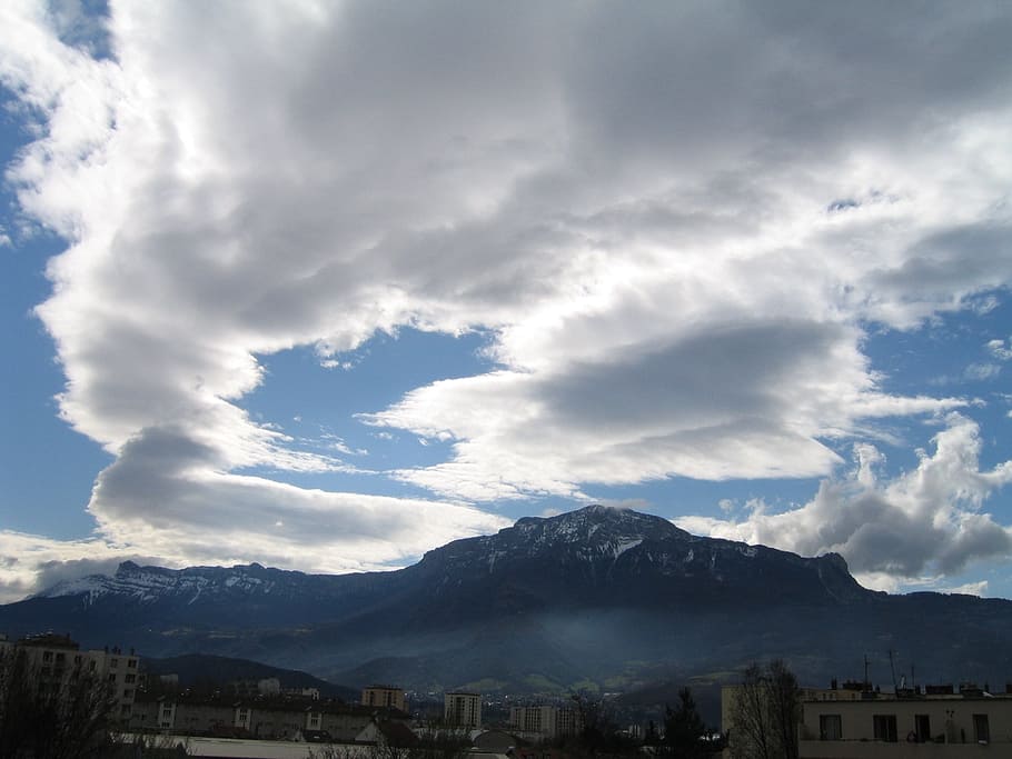 Sky, Clouds, Mountain, Vercors, Alps, blue, white, building exterior HD wallpaper