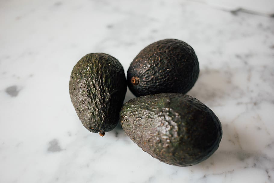 Avocados, 3-piece avocado fruits, marble, ripe, healthy eating HD wallpaper