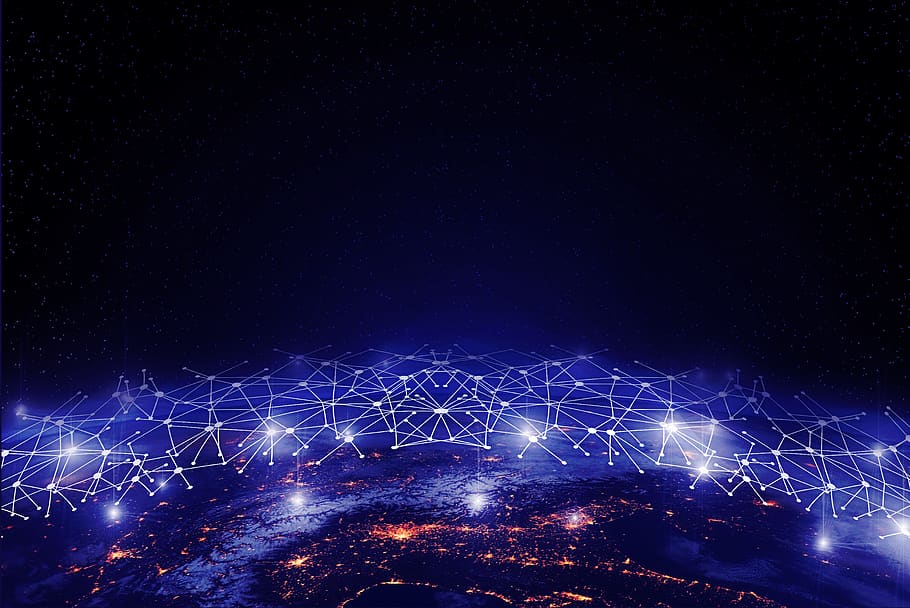 earth, galaxy, network, night, sky, illuminated, copy space HD wallpaper