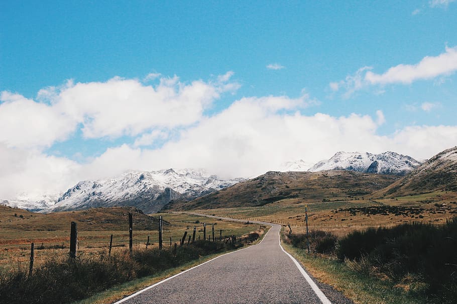 photo of gray concrete pavement heading mountain, mountain and road HD wallpaper