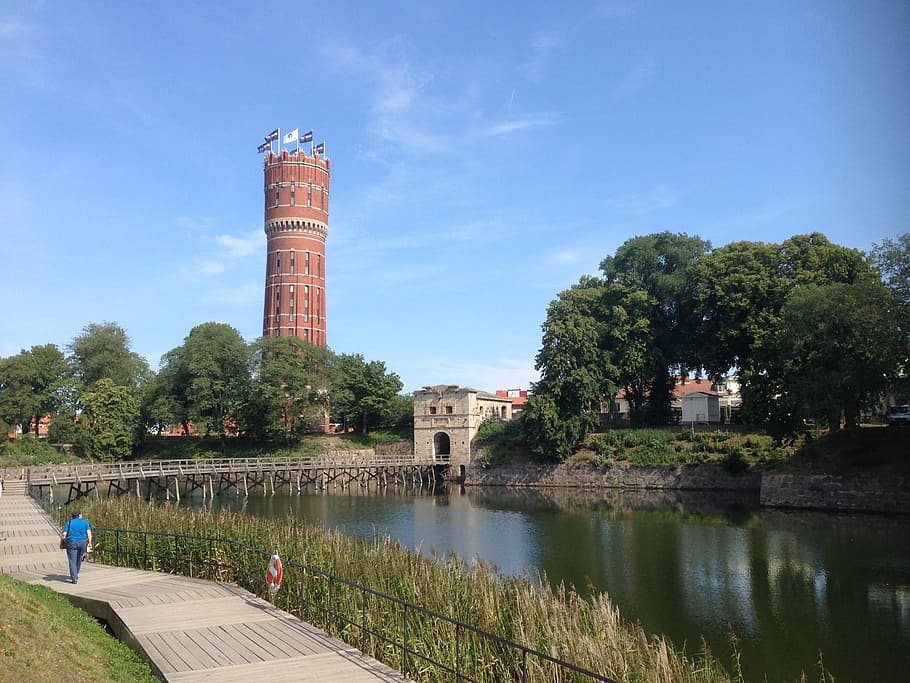 tower, sweden, river, tree, summer, blue sky, built structure HD wallpaper