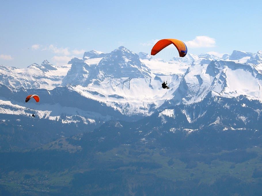 Paragliding, Alpine, Switzerland, extreme Sports, flying, parachute, HD wallpaper