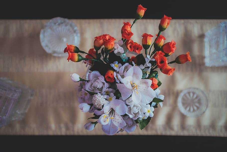 artificial, flowers, table, cloth, flowering plant, freshness HD wallpaper