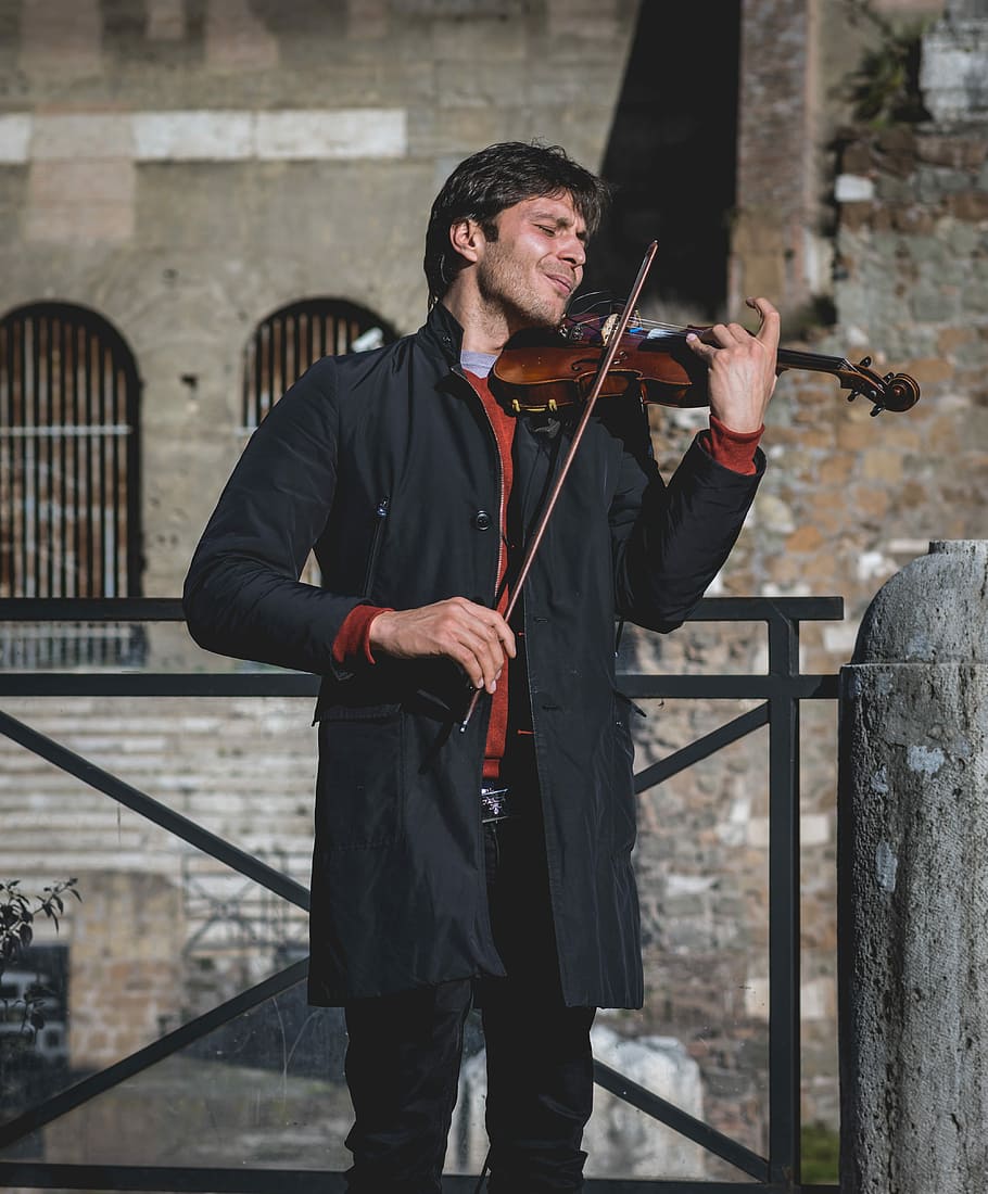 man playing brown violin with bow, musician, men, people, musical Instrument HD wallpaper