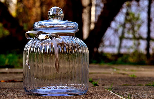 closeup photography of clear glass candy dish with lid, candy-glass HD wallpaper
