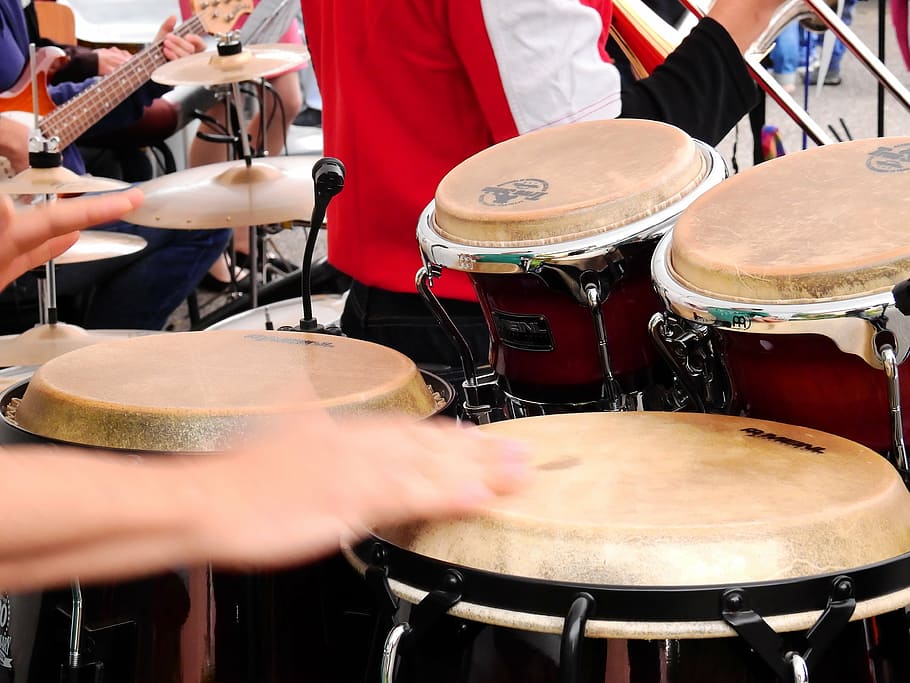 people playing instruments, band, big band, drum, music, sound, HD wallpaper