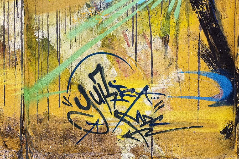 black, green, and yellow abstract graffiti, background, grunge, HD wallpaper