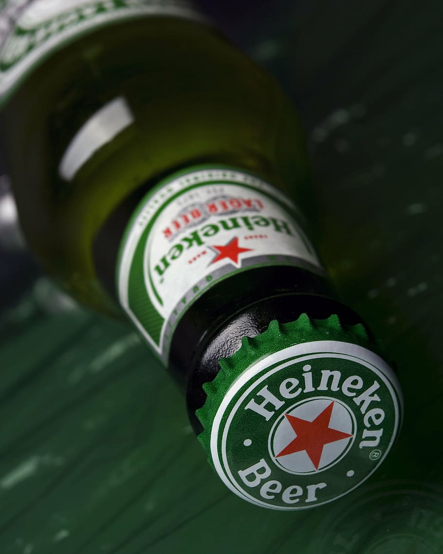 heineken, cap, bottle, alcohol, beer, green, communication