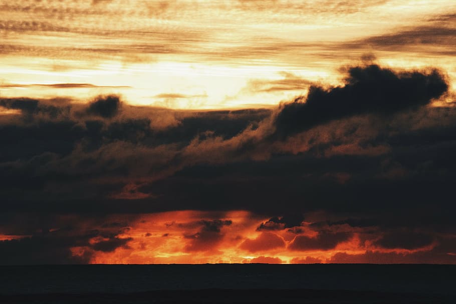 white clouds, dark, orange, sky, sunset, dusk, nature, beauty in nature HD wallpaper