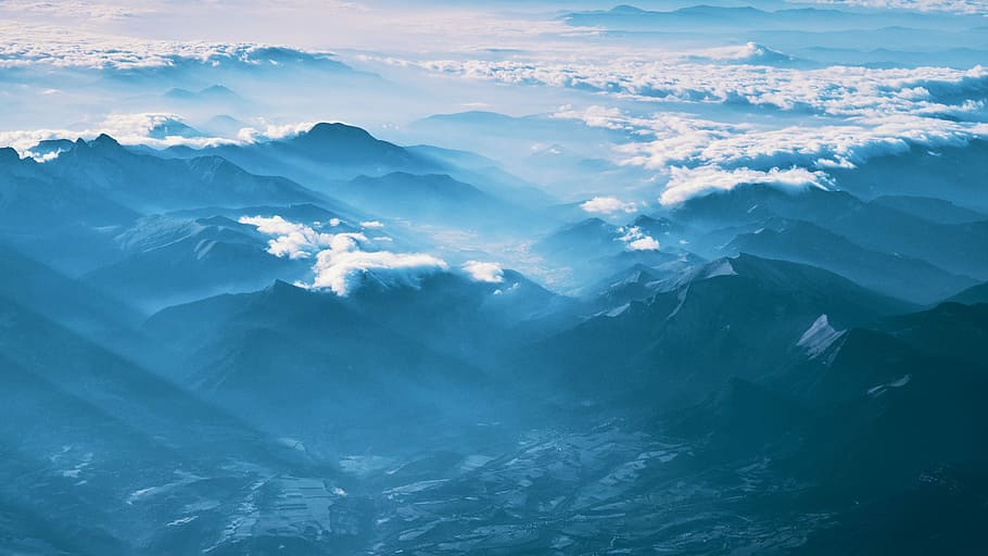 mountain covered with fogs during daytime, top view of mountains HD wallpaper