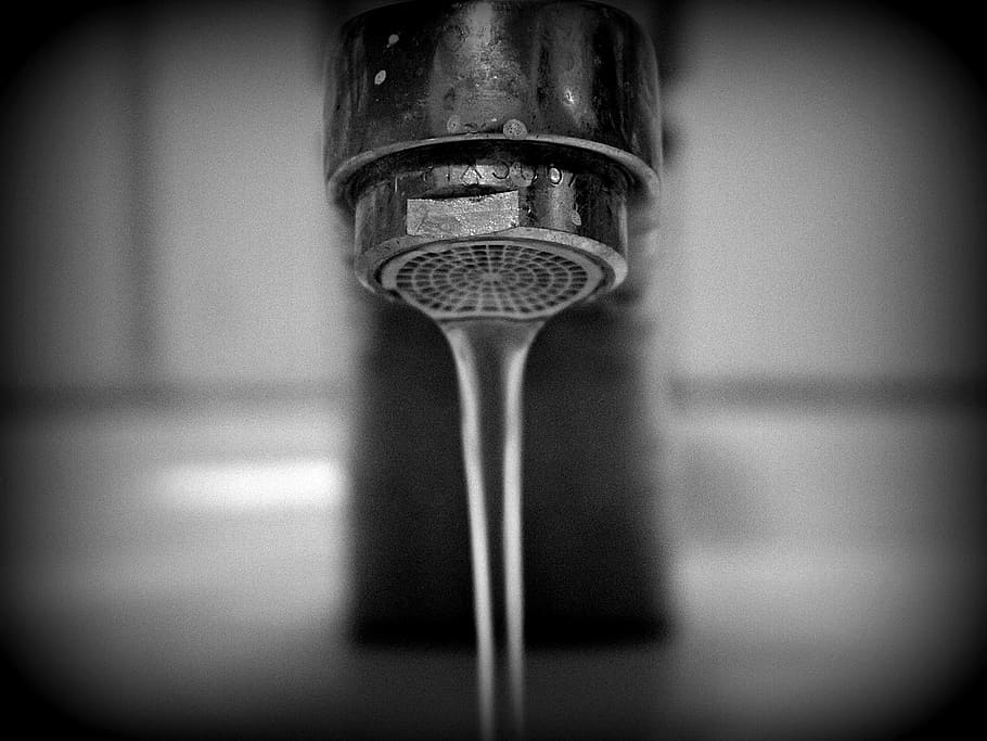 grayscale photography of opened faucet, water, bad, sanitaryblock HD wallpaper