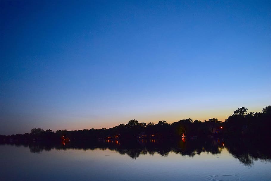 sunset, lake, landscape, harbor, water, sky, nature, reflection HD wallpaper
