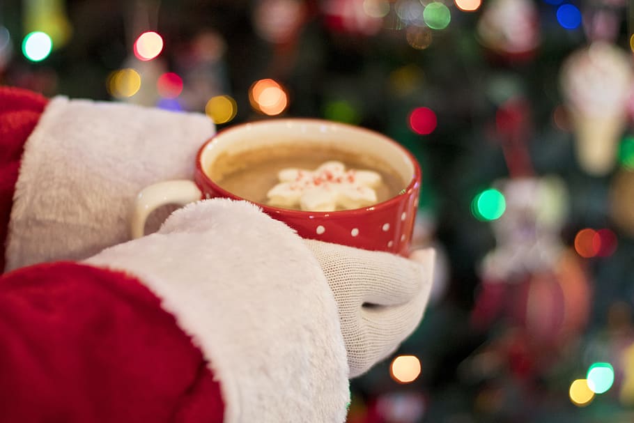selective focus photography of person holding cup, christmas, HD wallpaper