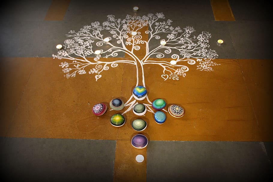 Tree of Life wall art decoration, Rangoli, Stones, Mandala, Design, HD wallpaper