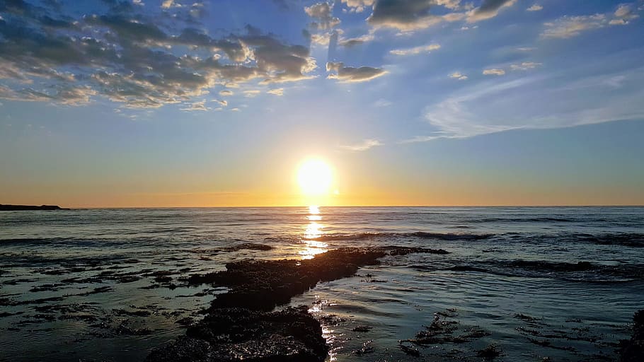 sunrise, beach, cloud, ocean, beach sunrise, landscape, sand HD wallpaper