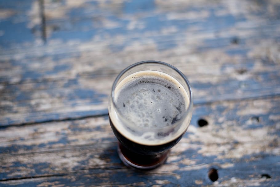 clear drinking glass on blue and white wooden surface, drinking glass filled with soda HD wallpaper