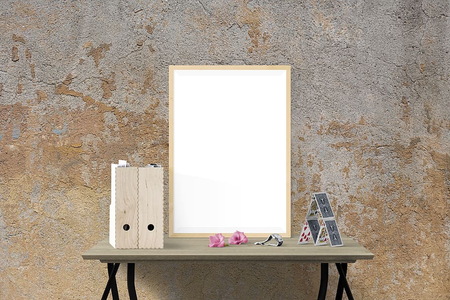 cards and whiteboard on top of table, poster, mockup, interior HD wallpaper