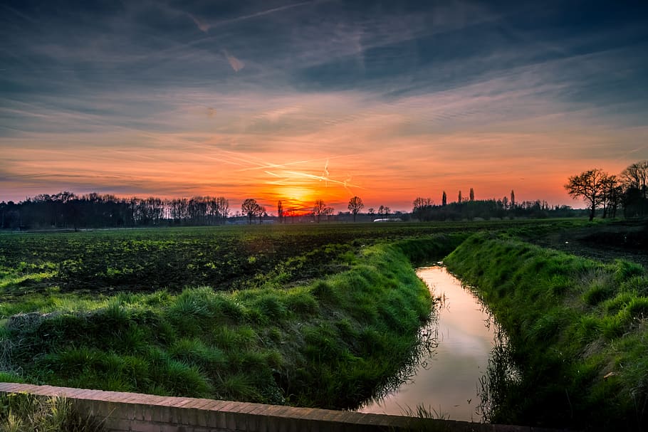 landscape, sunset, twilight, nature, air, clouds, heaven, reed HD wallpaper