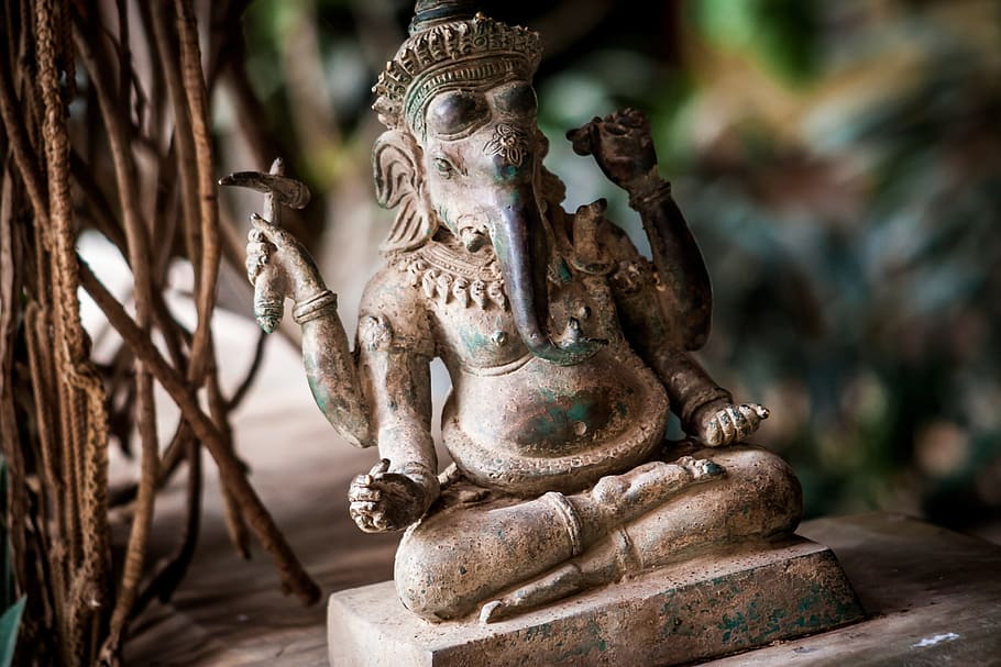 gray ganesha figurine, india, elephant, statue, stone, figure, HD wallpaper