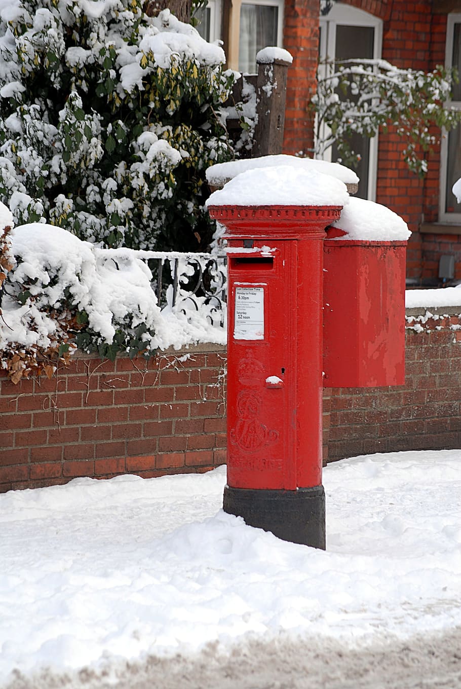 post box, winter, snow, cold, outdoor, white, red, snowfall