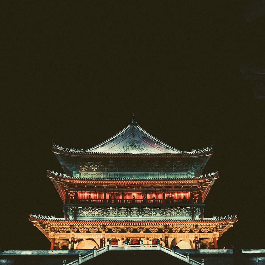 structural photo of grey and red temple, architecture, building HD wallpaper