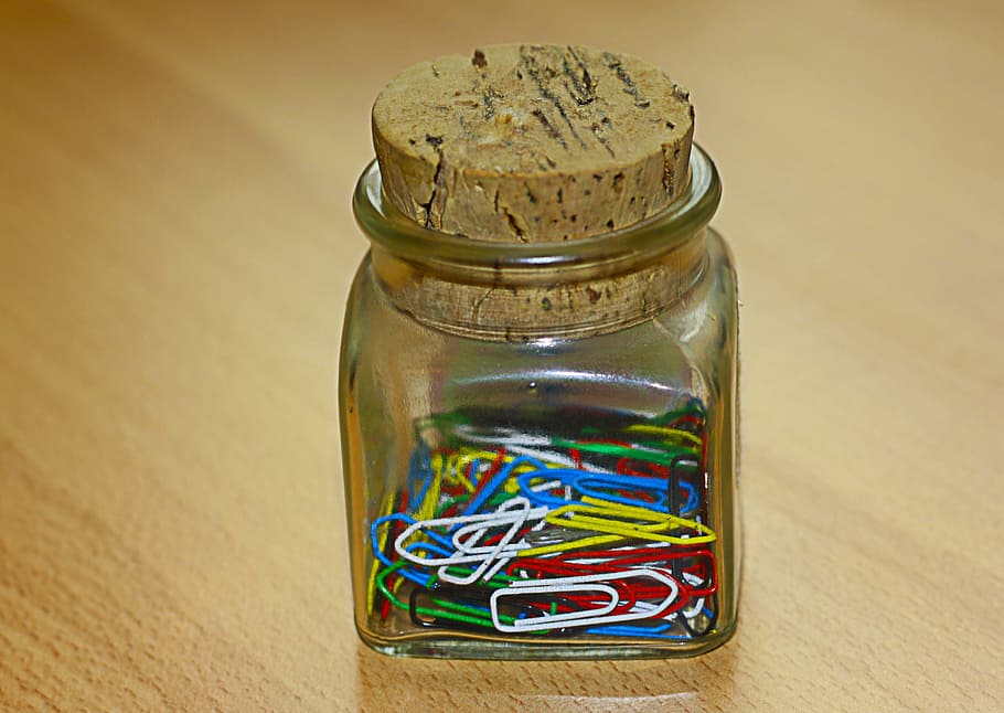 Glass, Cork, Plug, Office, Paperclip, colorful, decoration HD wallpaper