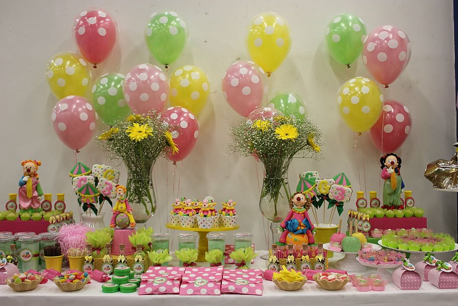 birthday child, circus, green, rosa, cartoon, toys, dulces, HD wallpaper
