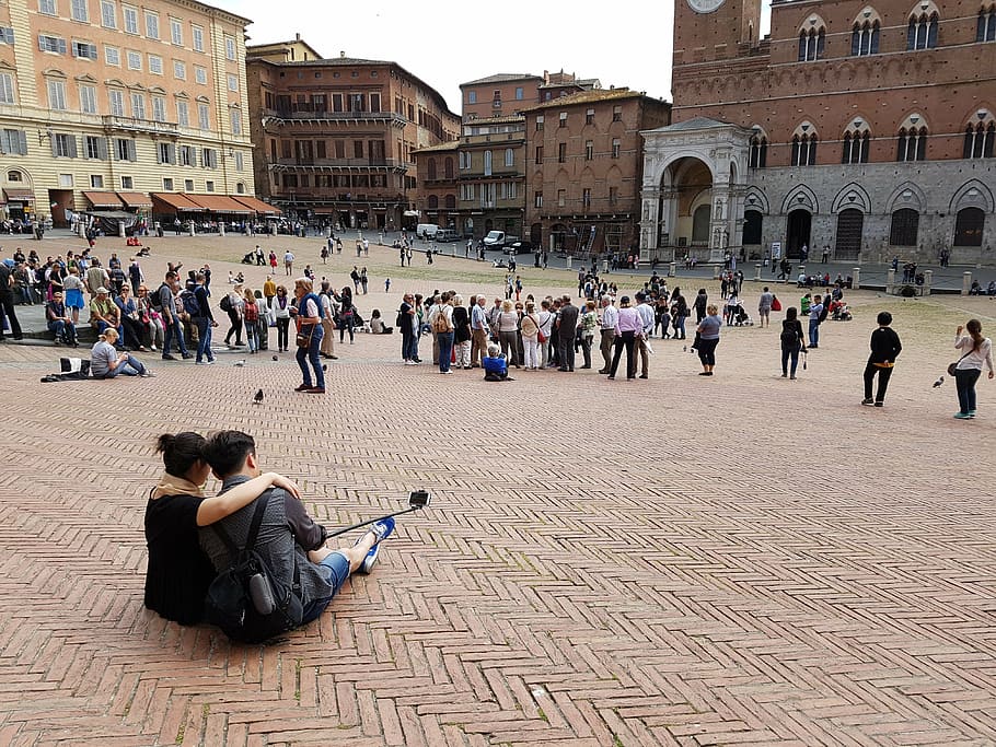 selfie, photograph, siena, film, piazza del campo, italy, tuscany, HD wallpaper